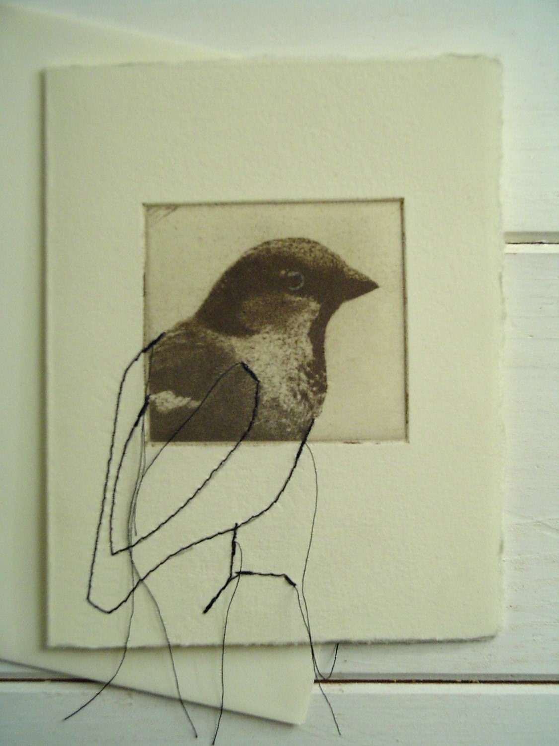 original etching of a bird, hand pulled