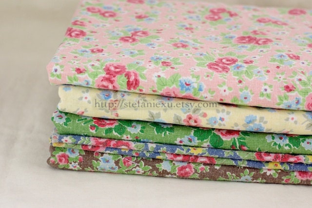Retro Looking Shabby Chic Roses (Fat Quarter)-Water Washed Linen Cotton Blended Fabric
