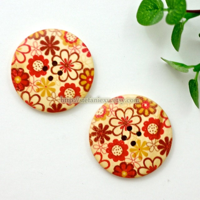 Wooden Buttons - Spring Flowers, Big (2 in a set)