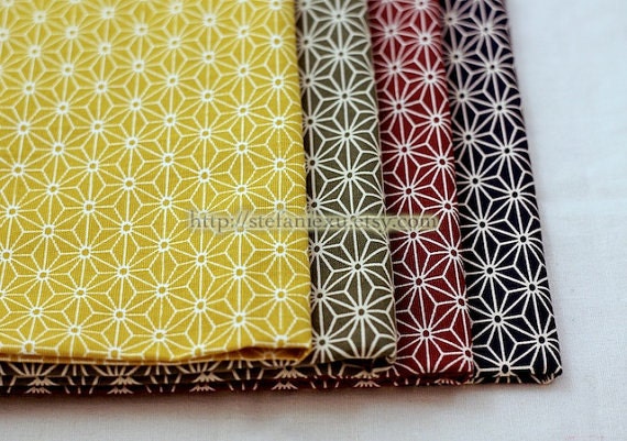 Japanese Light Canvas Fabric-Asanoha Floral, Dark Blue (Fat Quarter)