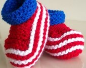 Knit Baby Booties 0-3 mos.Red White and Bue ready to ship