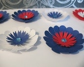 Paper Flower Embellishments - 12 Red White and Blue