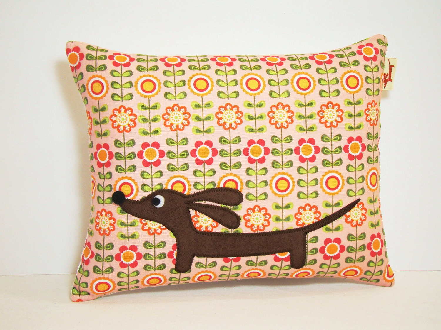 Doxie Dachshund Dog Pillow - Doxie in the Sweet Scandinavian Garden