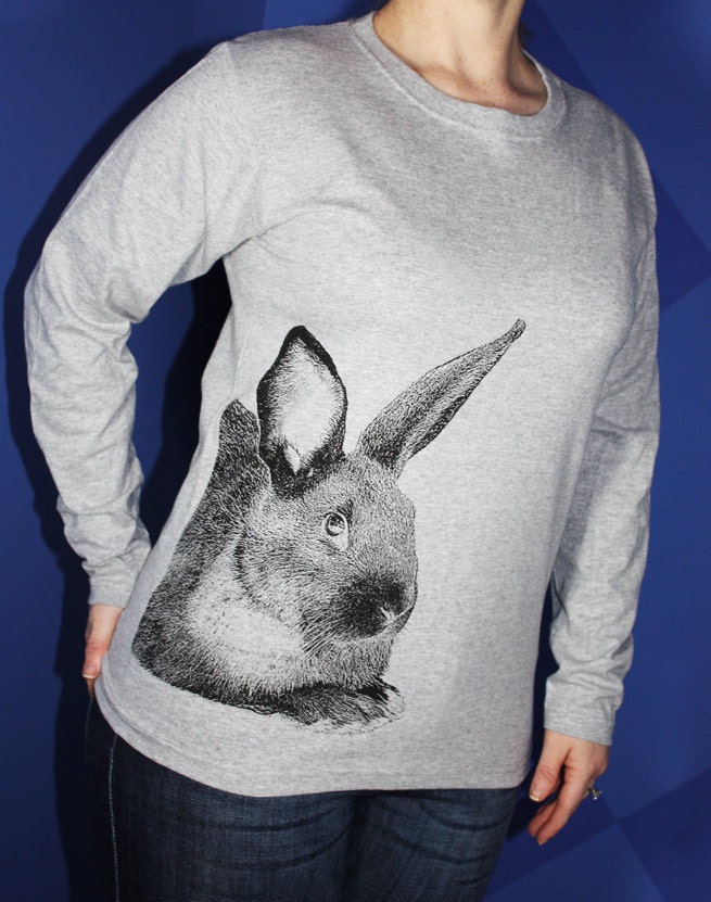 Black Rabbit Long Sleeve TShirt, Black on Heather Gray - Ladies L