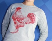 Red Rooster Long Sleeve TShirt, Gray on Heather Gray - Ladies XL