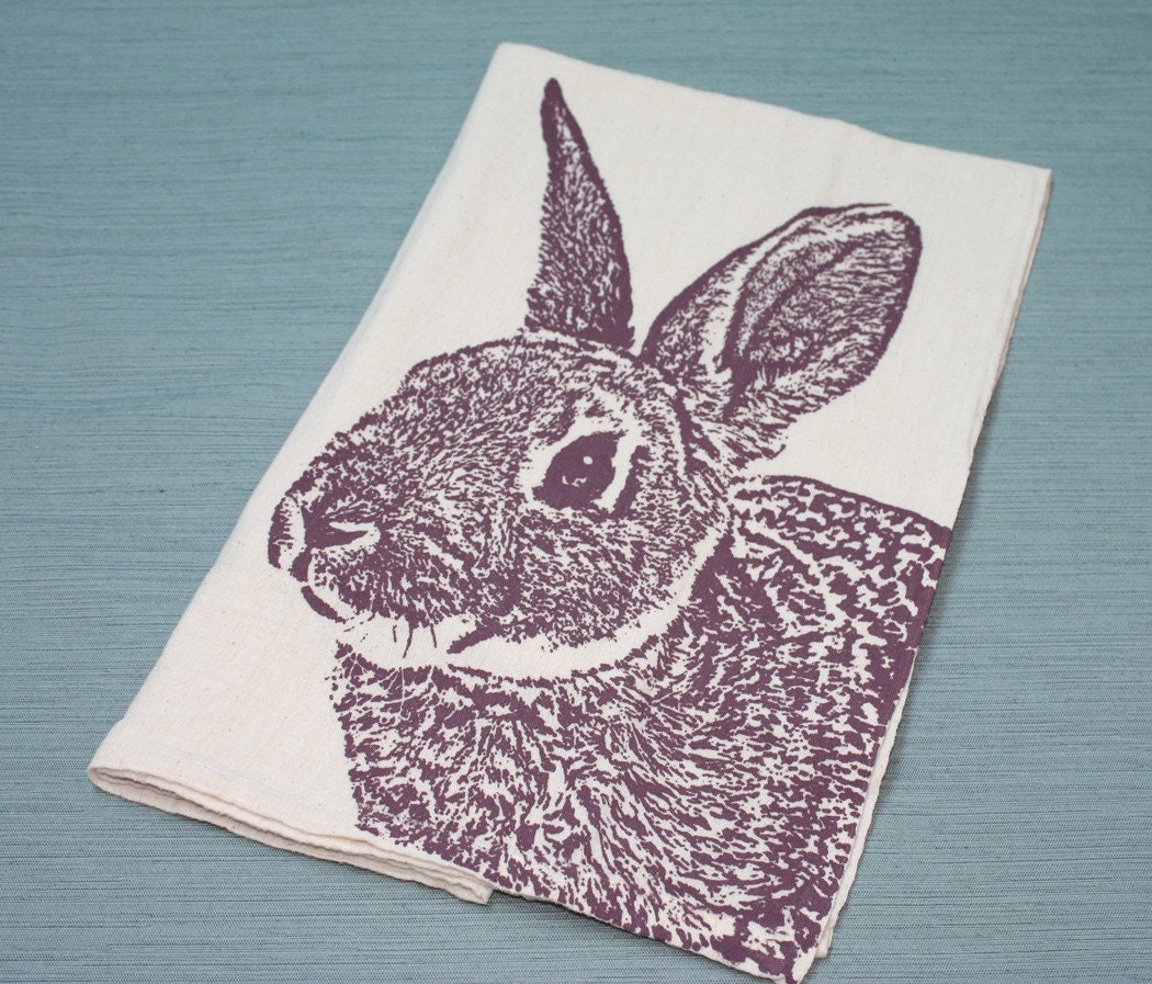 Fuzzy Bunny in Blush - Hand Printed Flour Sack Tea Towel (Unbleached Cotton)
