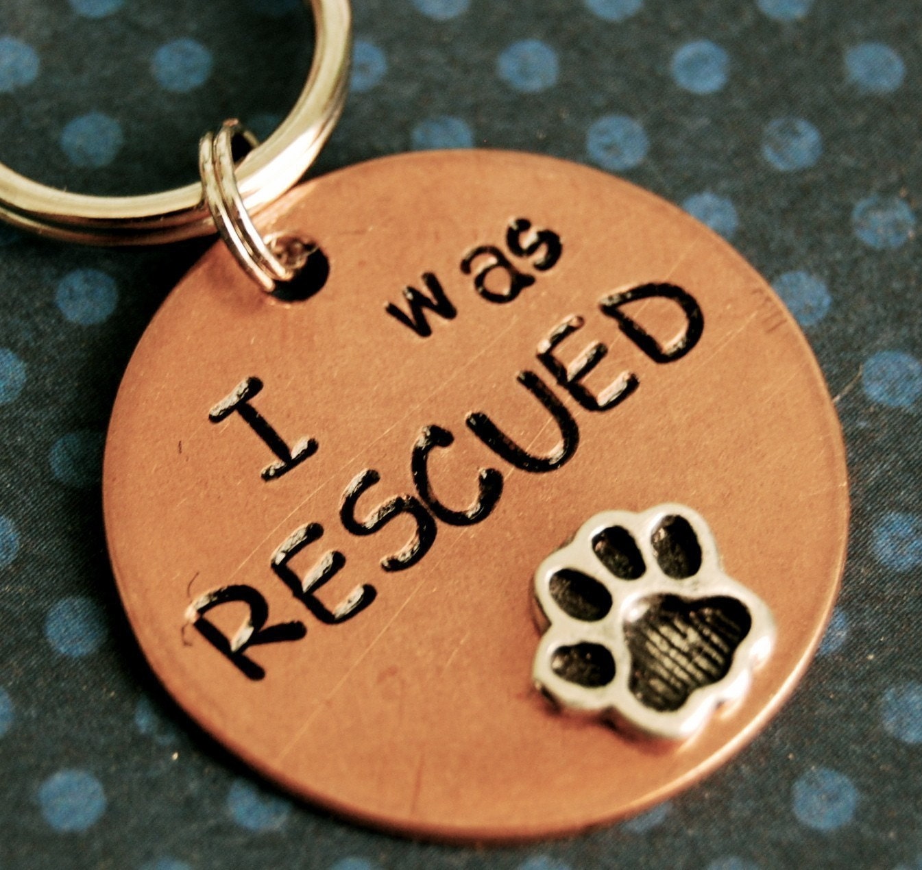 Custom Pet id tag / I WAS RESCUED  - id info on the back