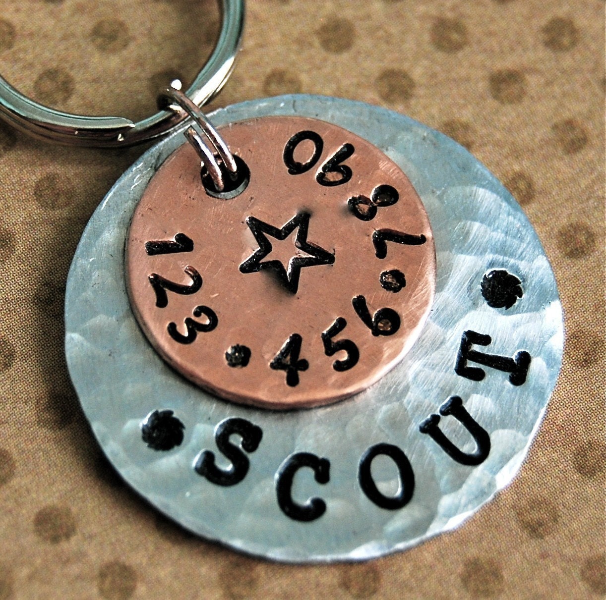 Custom Pet id tag / Hammered Double disc Star