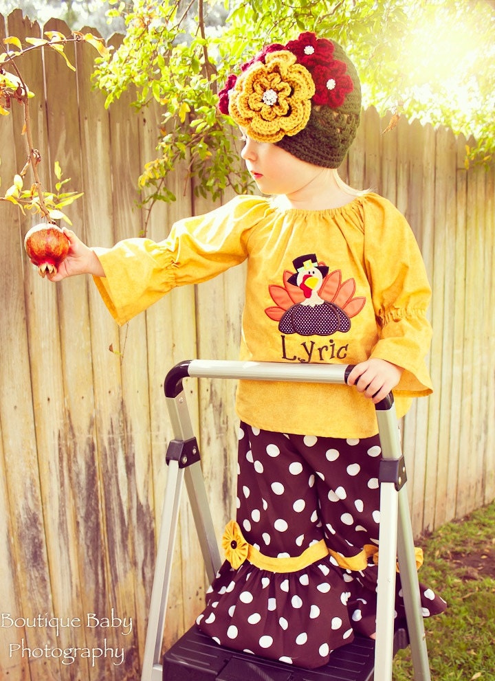 Gobble Gobble Boutique Thanksgiving Peasant Top and Ruffle Pants - Sizes 12 mos - 6yr
