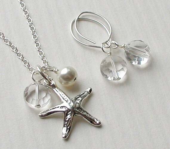 Starfish Necklace And Earrings Set Sterling Silver By Seadrops