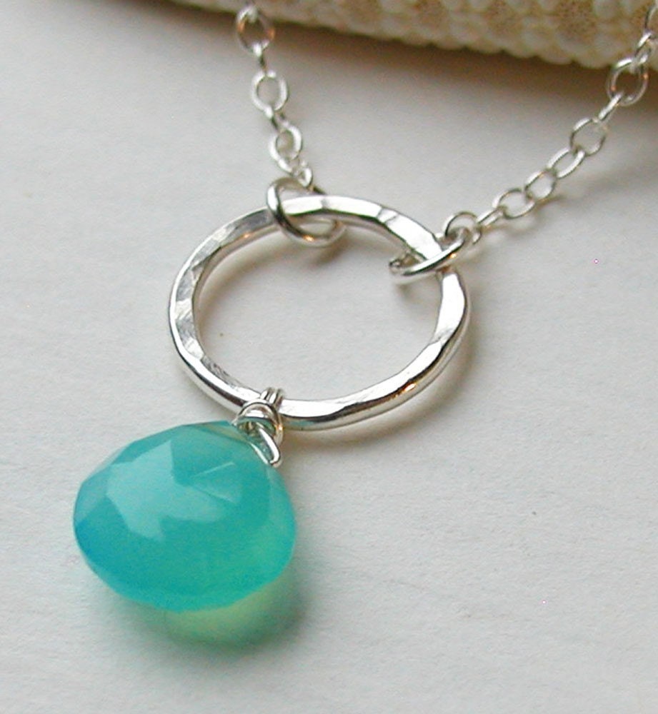 Aqua Chalcedony Necklace- Sterling Silver- Beach Wedding- Bride Bridesmaid- Gulf Coast Ring