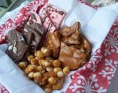 Winter Gift Box- Peppermint Crunch-Spicy Thai Coconut Brittle-Carmel Salted Macadamia Nuts- Oregon Malted Chocolate Goodness-