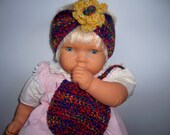 COLORFUL CARNIVAL Hat and Bag Set Handmade Crochet Girls Headband w/Flower and Matching Purse