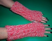 CANDY CANE Fingerless Gloves Handmade Crochet Red and Off White Stripped Handwarmers