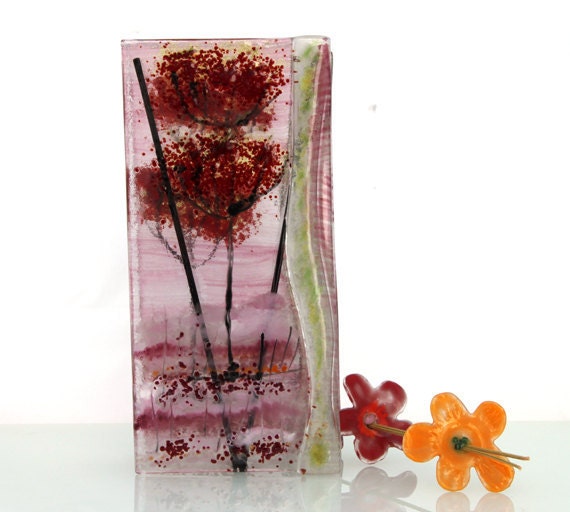 Fused glass painted vase ,landscape series