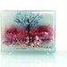 Fused Glass napkin holder , landscape shades of transparent blue and pink.