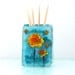 Fused Glass painted Toothpick Holder, Turquoise  landscape series.