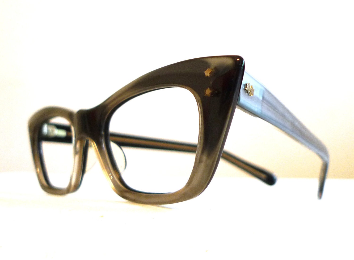SALE Alchemy, Liquid Silver - Black Horn Rimmed Cat Eye Eyeglasses Frames, NOS, Sleek Mod Menswear Styling
