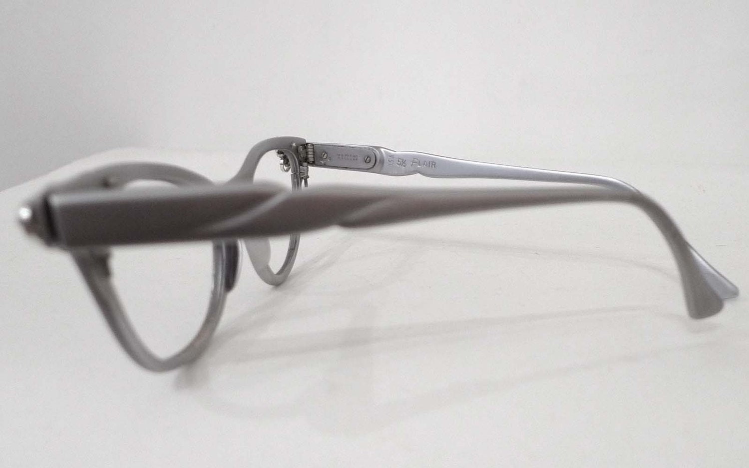 REserved Cool Matte Aluminum  Cat Eye Eyeglass Frames, 1950s 1960s, Rhinestones. Slightly Larger Cat Eye Frame