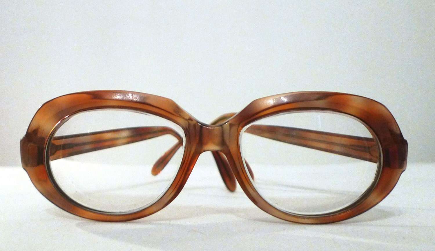 B&L Mod Tortoise Shell Horn Rim Bubble Eyeglasses Frames / Mad Men, Striated Brown