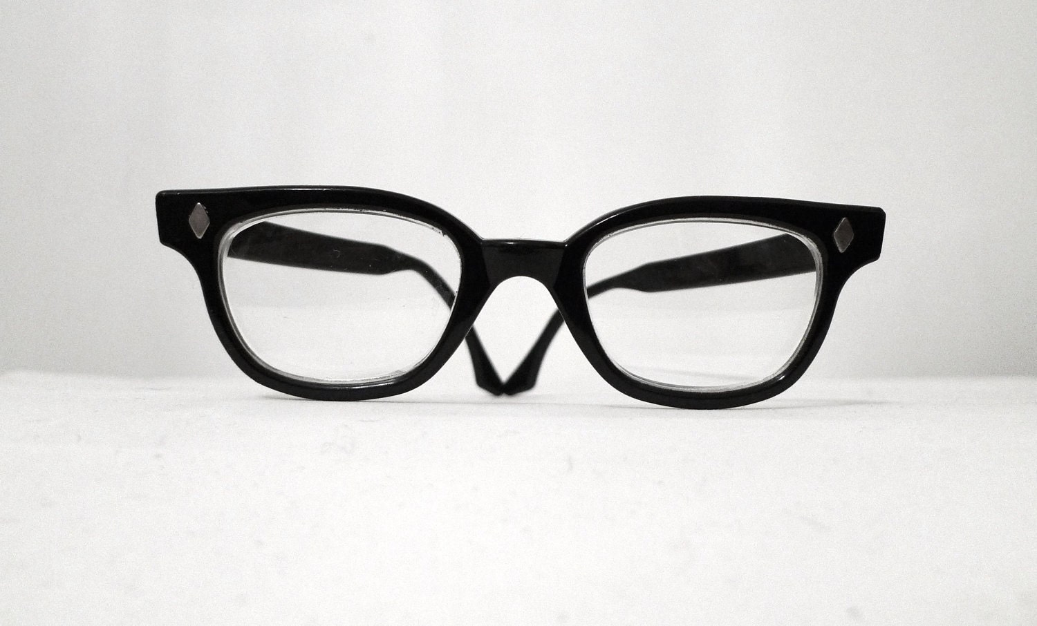 Smaller Vintage Black Horn Rimmed Eyeglasses Frames, Mad Men, 44 x 21