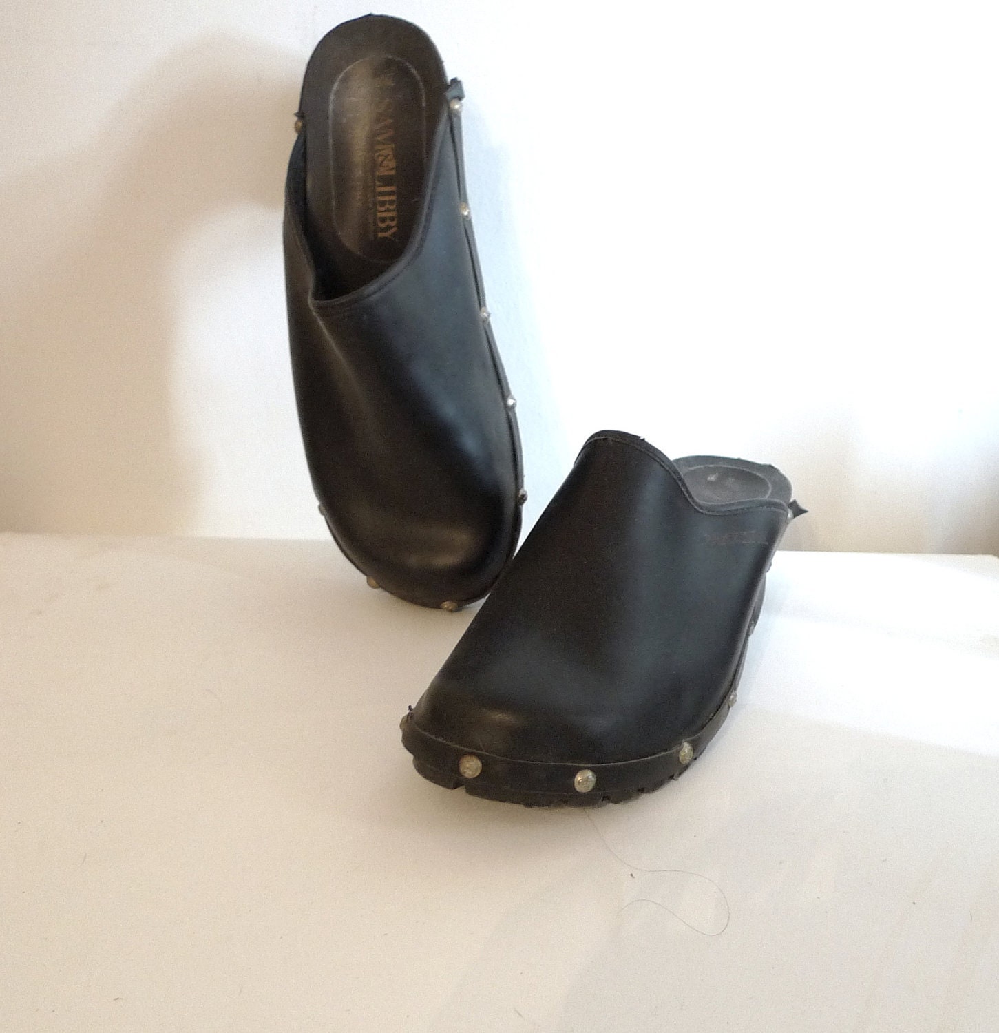 Studded Black Clogs / Leather /Slight Platform Sole Shoes / US W Sz. 8 / Other Sizes May Apply / Slides/ Sandals