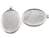 30x40mm Shiny Silver plated Oval Cameo Pendant Tray Setting Deep Well - 10 Pieces