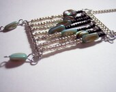 Bohemian Chevron Silver Black and Teal with Seed Beads and Shell Free Domestic Shipping