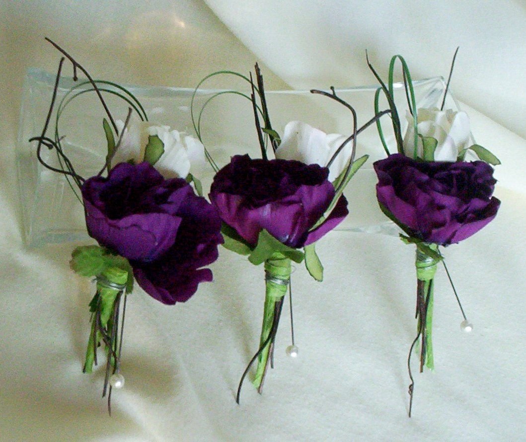 Wedding Boutonnieres Modern Buttonholes Silk purple by AmoreBride