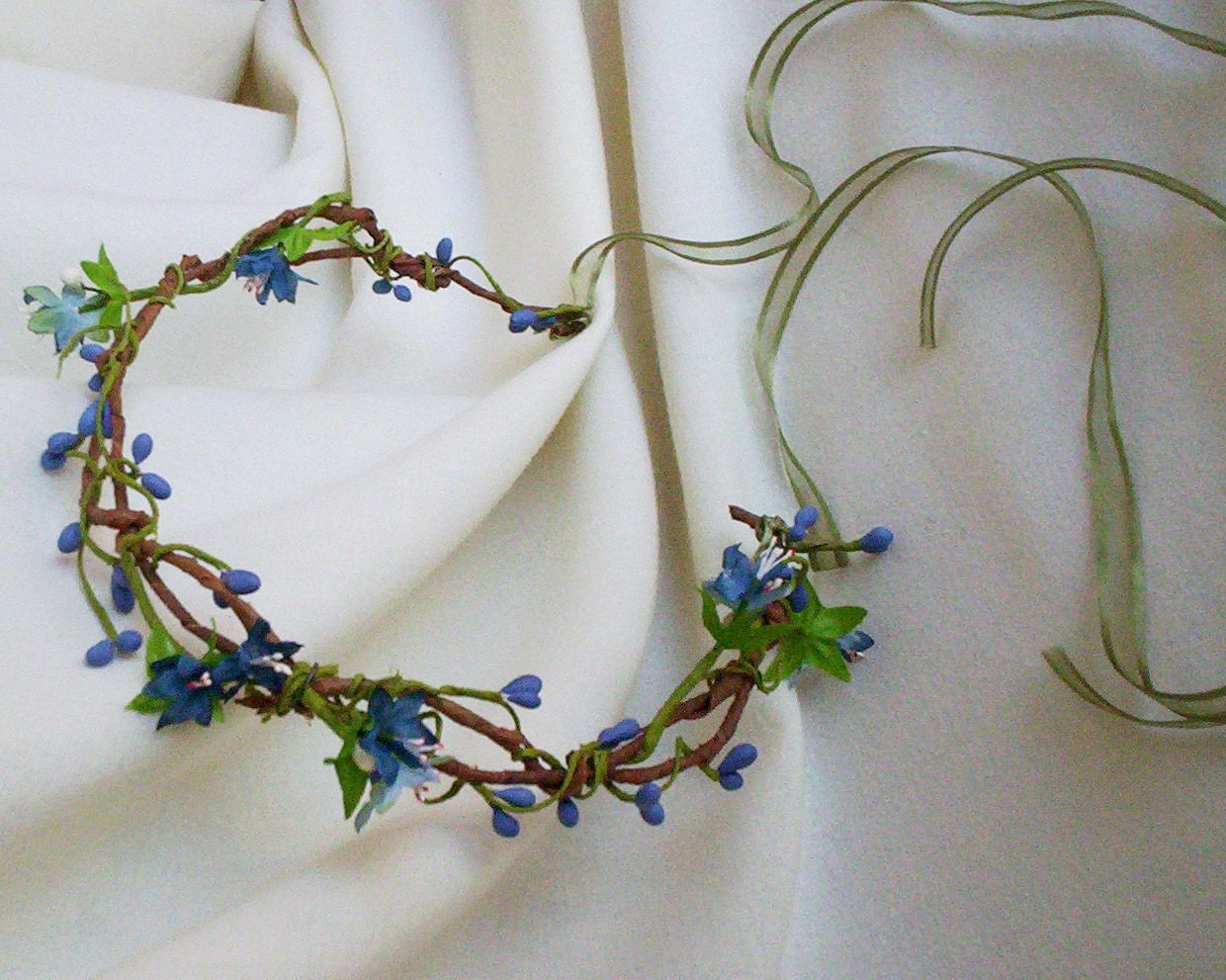 Rustic blue Flower Crown bridal Woodland fairy hair accessory music Festival headwreath vine twine Bridal Hairpiece wedding accessory