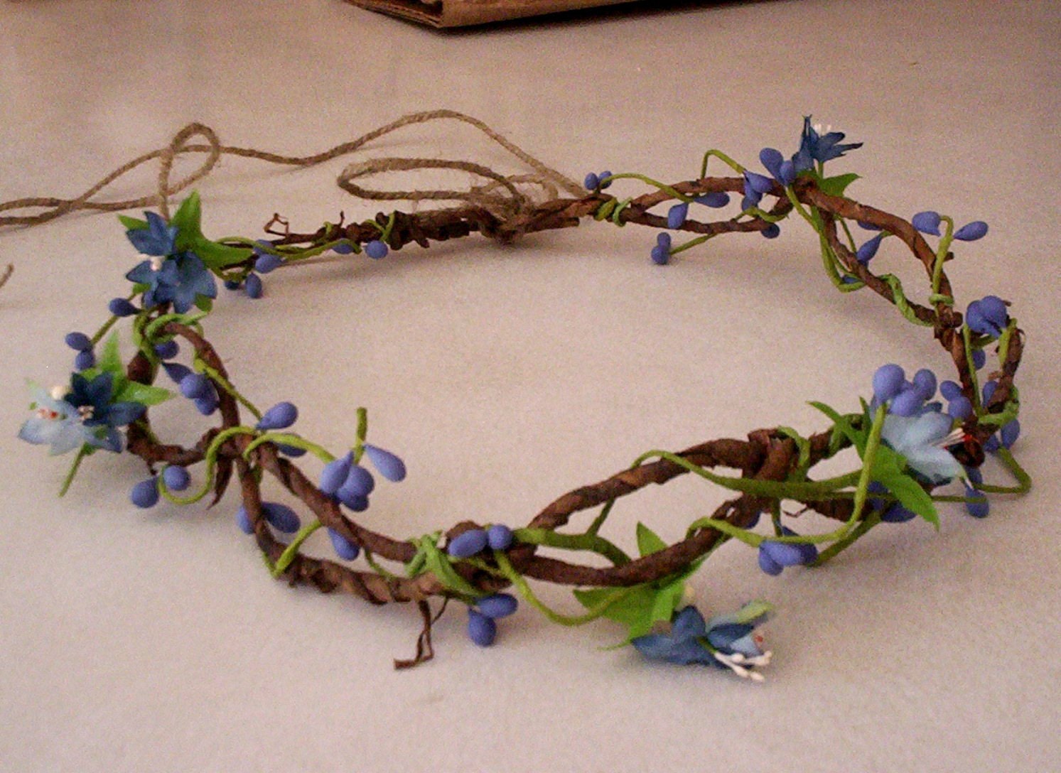 Rustic blue Flower Crown bridal Woodland fairy hair accessory music Festival headwreath vine twine Bridal Hairpiece wedding accessory