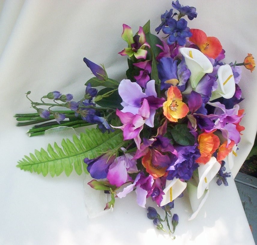 Tropical Weddings Bouquet silk Orchids purple multiColors