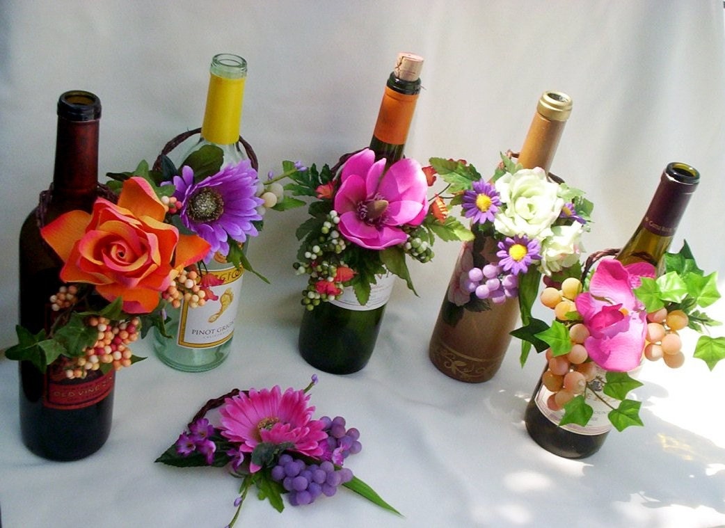 Tropical  Wedding Reception Wine Bottle Centerpieces