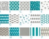 Turquoise and Gray : Elephants, Chevron - Custom Crib Bedding Set - Blanket, Skirt, Pillow - Blue, Turquoise, Teal, Grey