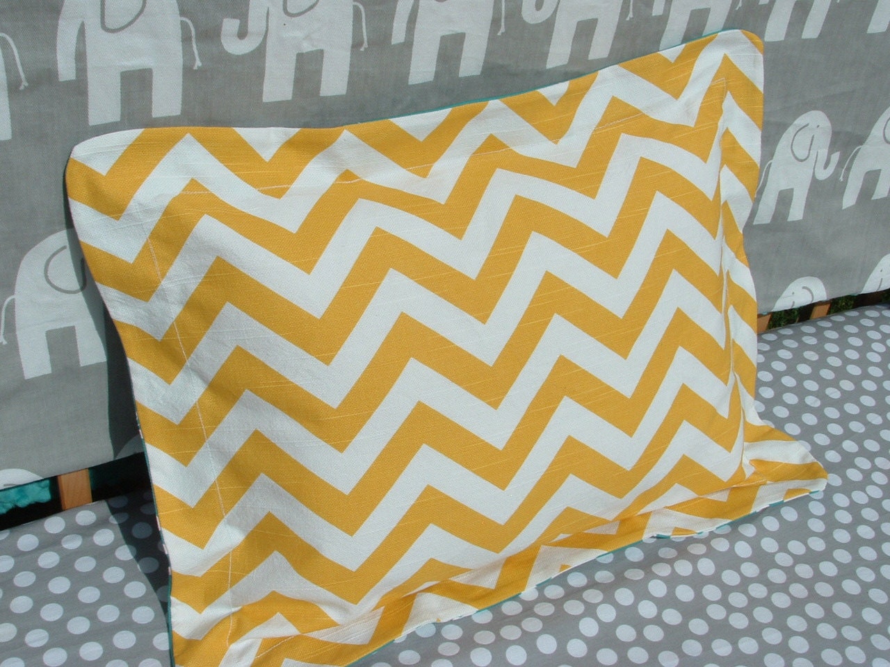 Crib Pillow  - Chevron Stripes - Ikat - Custom Crib Bedding Set - Orange, Yellow, Aqua Teal Blue, Green, Hot Pink