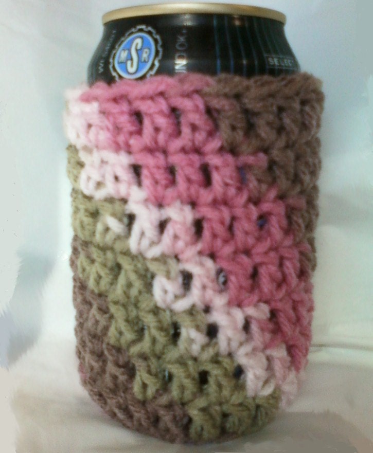 Crocheted 12 oz Can Cozy Beer Holder 2 - Pink Camo