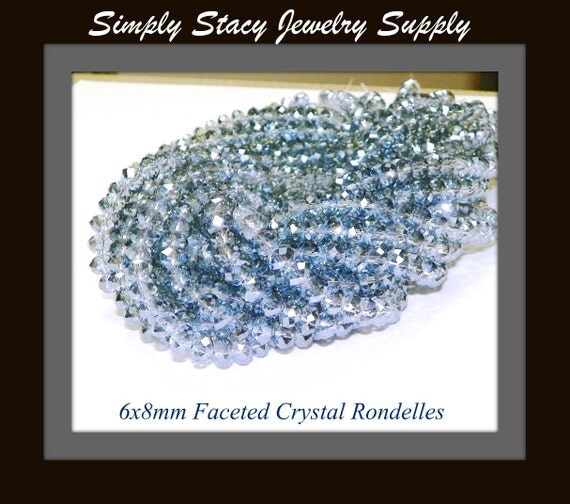 Smoky Gray Blue Multi-Faceted Crystal Rondelles - 6x8mm - 25 pieces