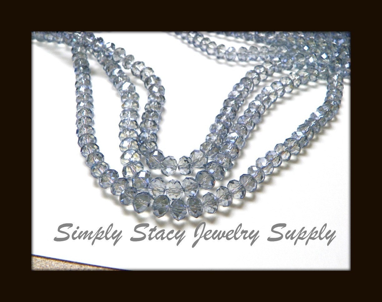 Smoky Gray Blue Multi-Faceted Crystal Rondelles - 6x8mm - 25 pieces