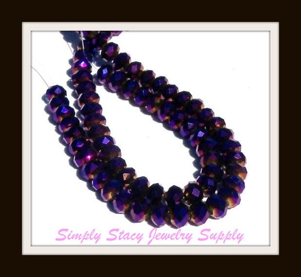 10x8mm Metallic Purple AB Multi-Faceted Crystal Rondelles - 25 pieces