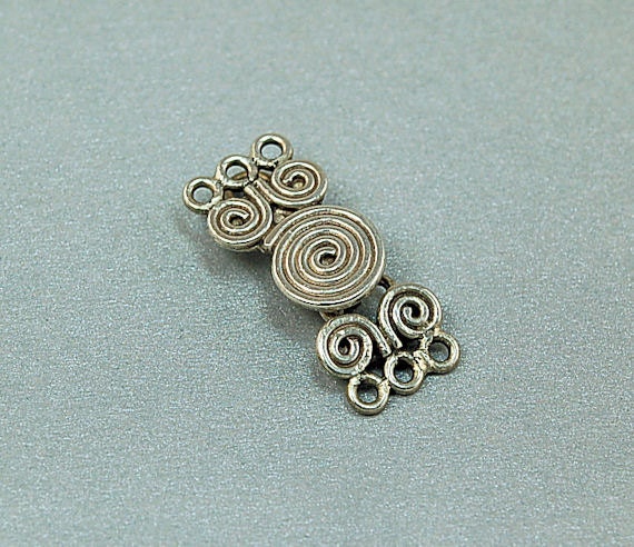 Bali 3 Strand Clasp - Spiral Pattern Hook Clasp - Sterling Silver
