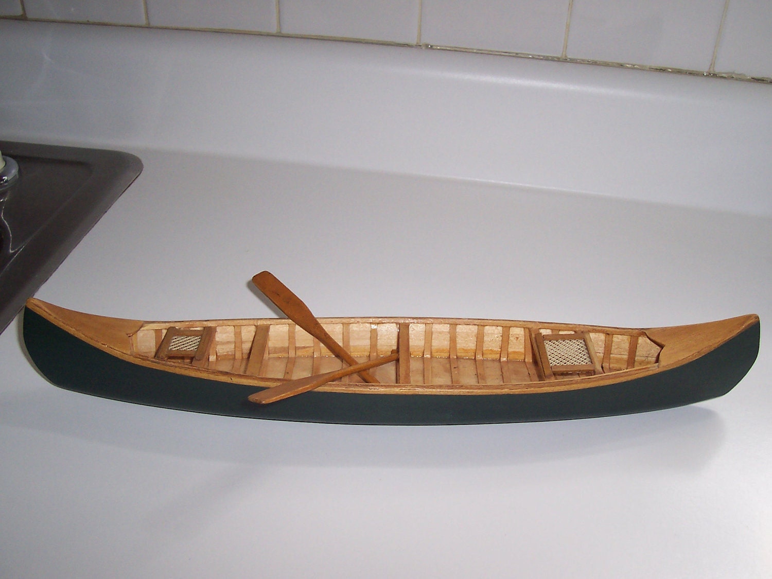 Miniature wood canoe with oars paddles for Beach house Nautical Decor