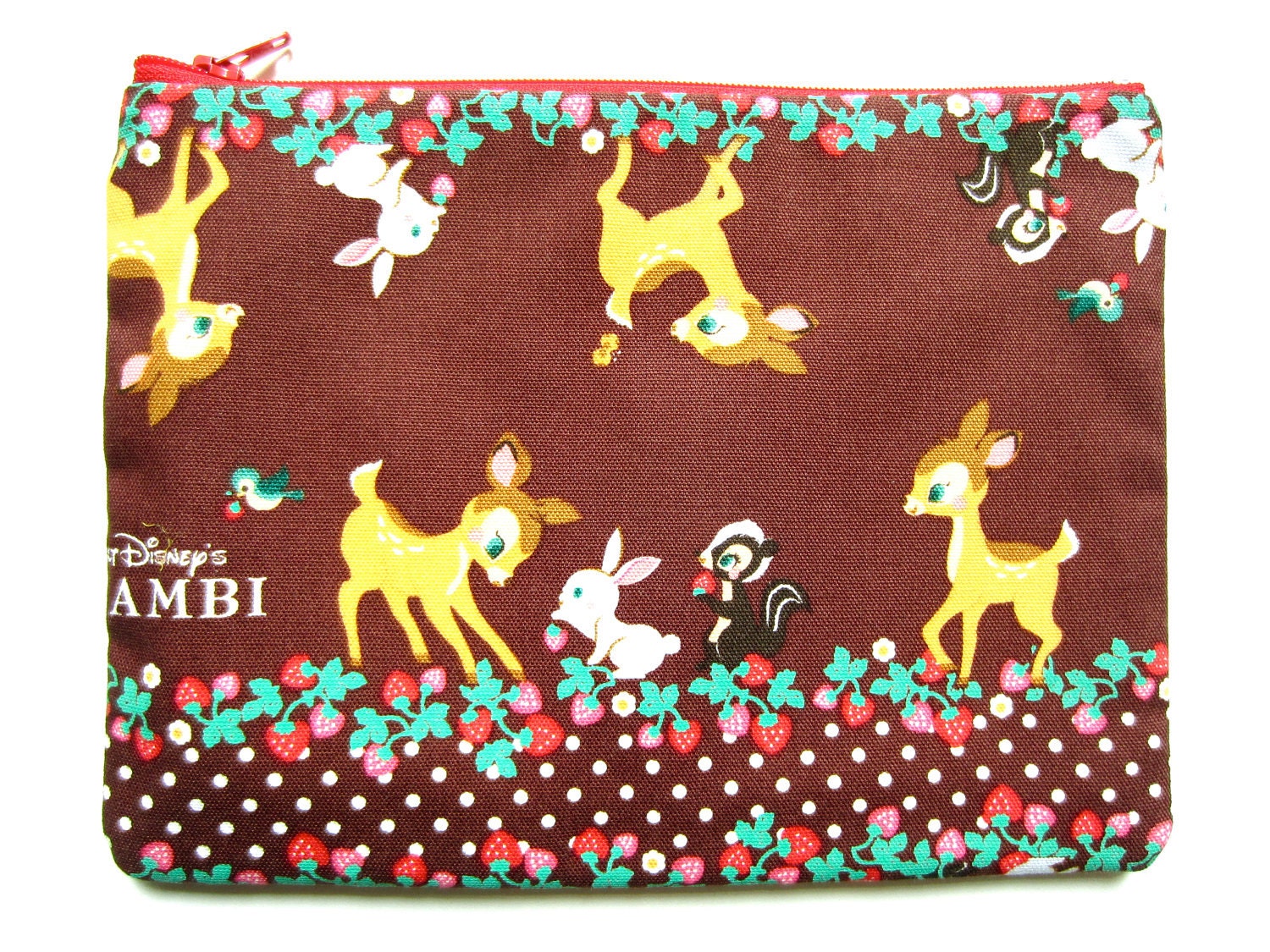 Pencil/Cosmetics Case (Extra-Large) - Bambi, bunny and friends on brown