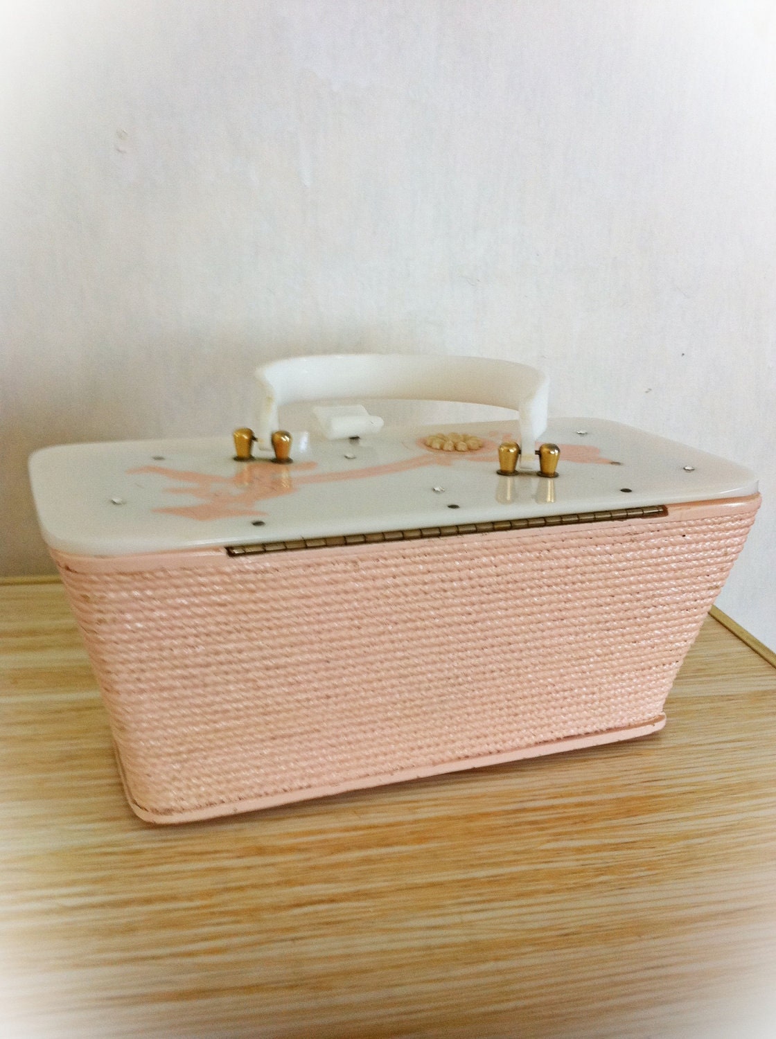 Vintage Pink Lucite and Wood Purse