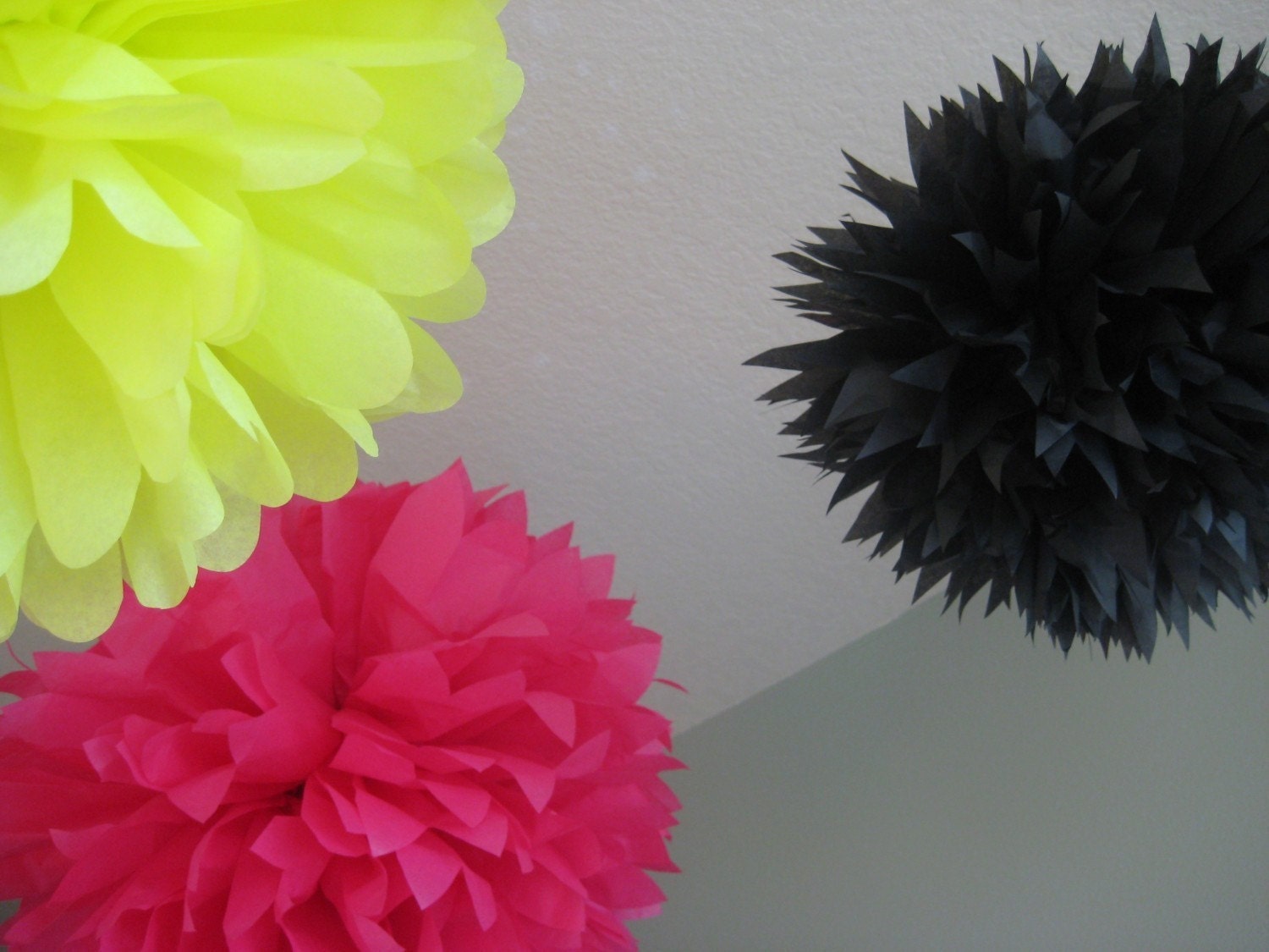 Flashdance - 3 Tissue Paper Pom Poms 80s Retro - Neon Hot Pink and Electric Lime - Dance Floor Decor Prom Il_170x135
