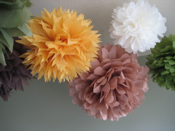 Give Thanks - 16 Tissue Paper Pom Poms DecorationThanksgiving Holiday Party DIY Kit - Pie Table Il_570xn
