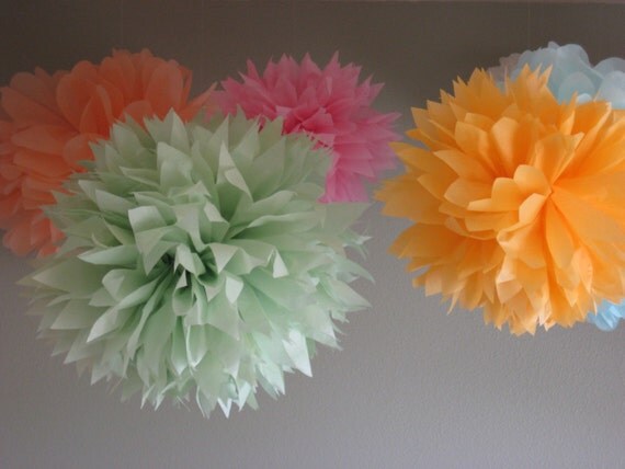 10 Mixed Sizes Tissue Paper Poms - Pick your colors - Portland Original - Photobooth Backdrop - Newborn Photography Il_570xn