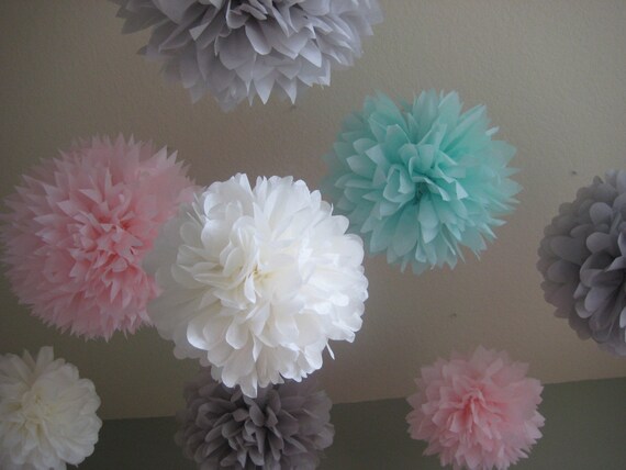 Ice Cream Shoppe - 10 Tissue Paper Pom Poms First Birthday Decoration Party - Candy Bar Backdrop - Newborn Photography Il_570xn