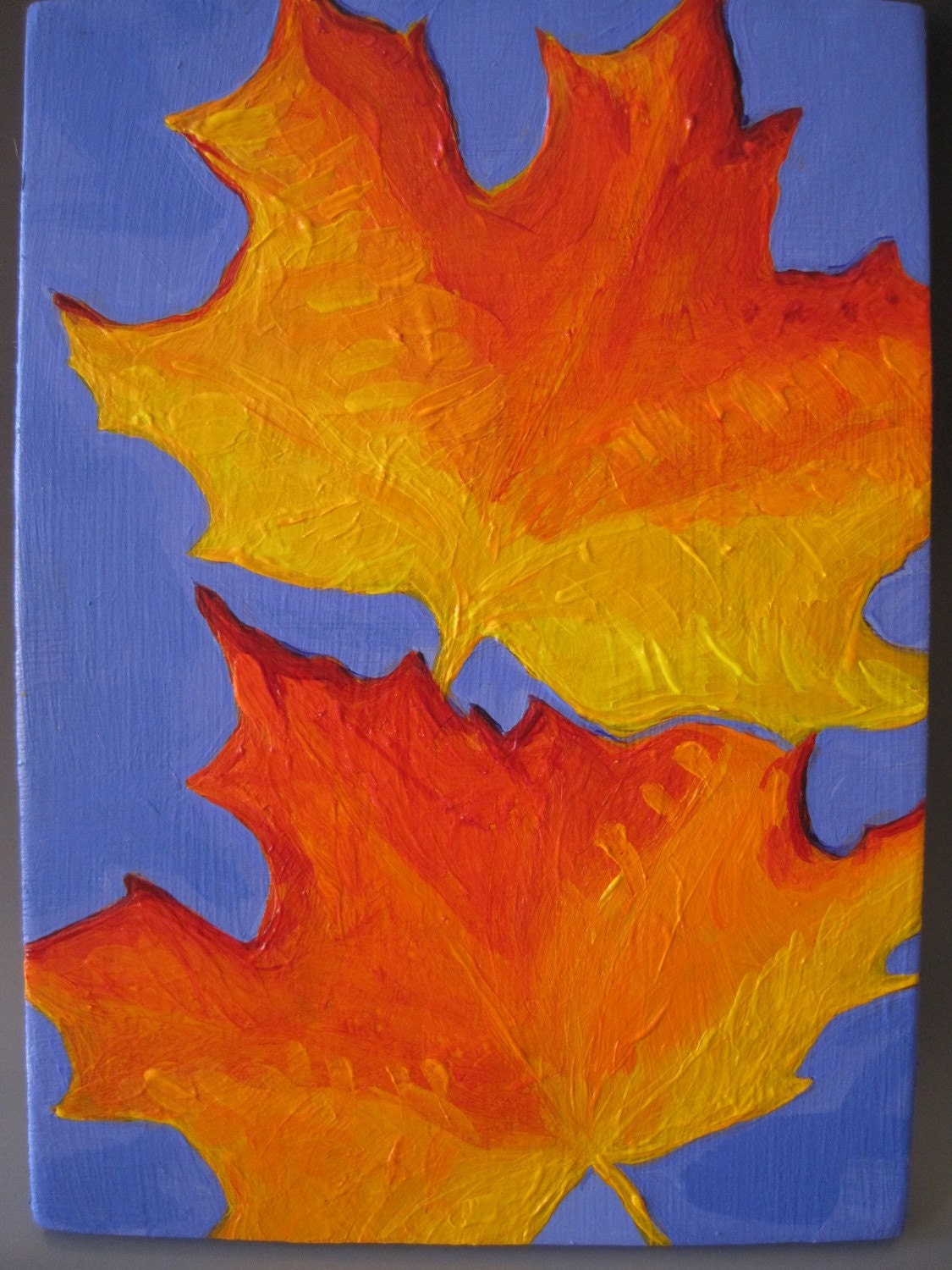 Modern painting Acrylic Painting "Maple Leaves Red and Orange" Painting  on Masonite.