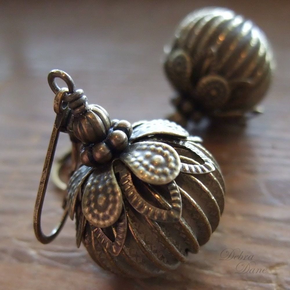 Gourd Earrings Brass Harvest Gourd Antique Brass Fall Fashion Vintage Style