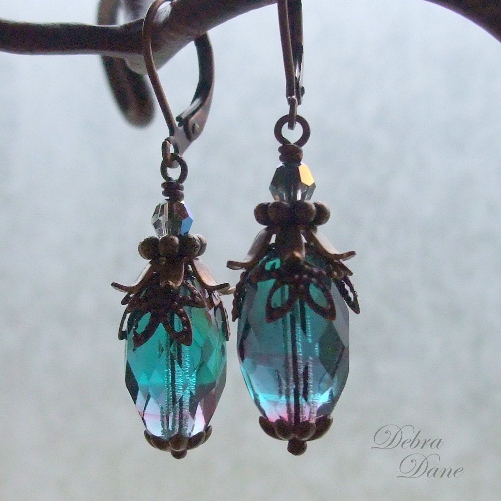 Aquamarine and Amethyst Earrings, Peackock Swirls.... LAST PAIR